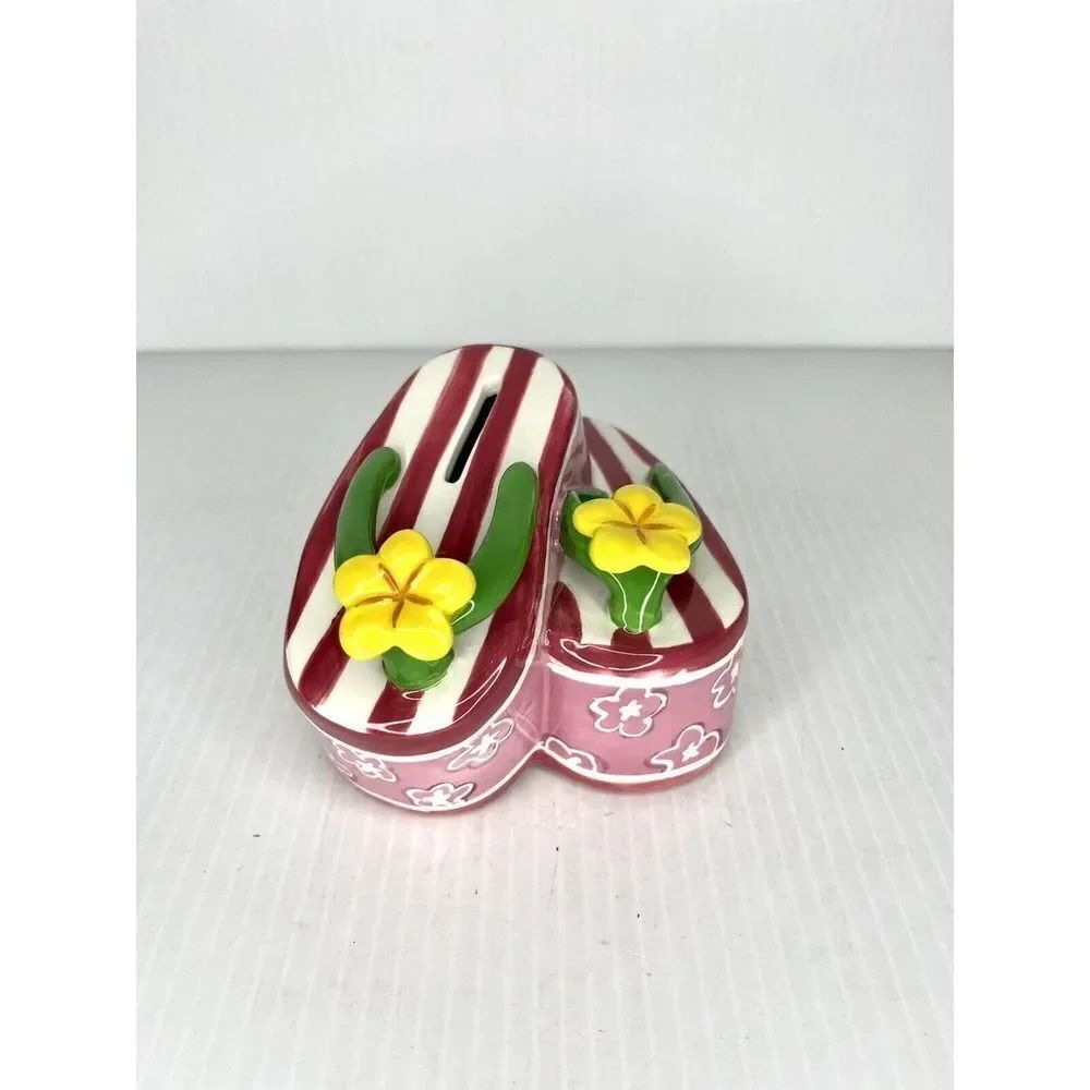 Floral Pink Flip Flop Piggy Bank Hawaiian Print Cute